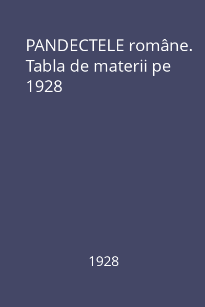 PANDECTELE române. Tabla de materii pe 1928