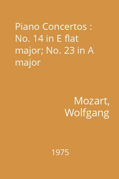Piano Concertos : No. 14 in E flat major; No. 23 in A major