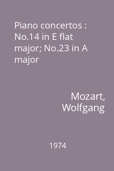 Piano concertos : No.14 in E flat major; No.23 in A major