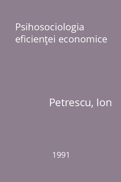 Psihosociologia eficienţei economice