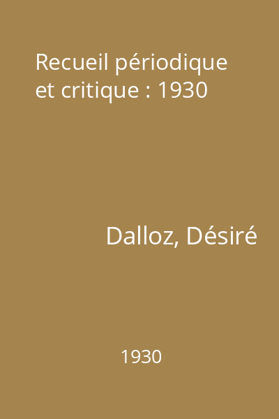 Recueil périodique et critique : 1930