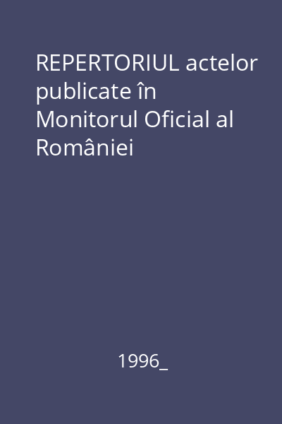 REPERTORIUL actelor publicate în Monitorul Oficial al României