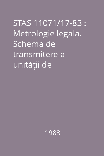 STAS 11071/17-83 : Metrologie legala. Schema de transmitere a unităţii de capacitate electrică