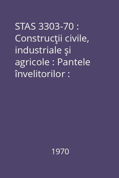 STAS 3303-70 : Construcţii civile, industriale şi agricole : Pantele învelitorilor : Prescripţii de proiectare : standard român