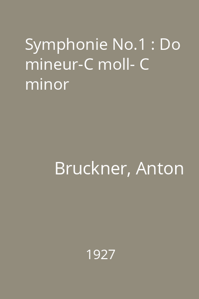 Symphonie No.1 : Do mineur-C moll- C minor