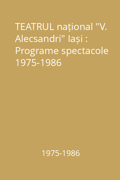 TEATRUL național "V. Alecsandri" Iași : Programe spectacole 1975-1986