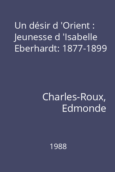 Un désir d 'Orient : Jeunesse d 'Isabelle Eberhardt: 1877-1899