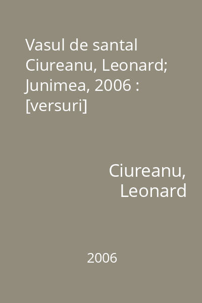 Vasul de santal   Ciureanu, Leonard; Junimea, 2006 : [versuri]