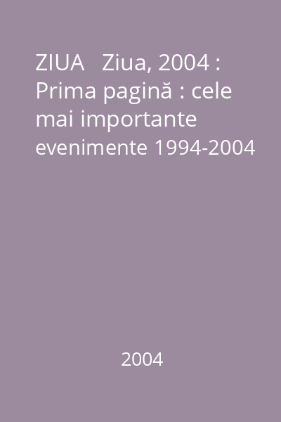 ZIUA   Ziua, 2004 : Prima pagină : cele mai importante evenimente 1994-2004